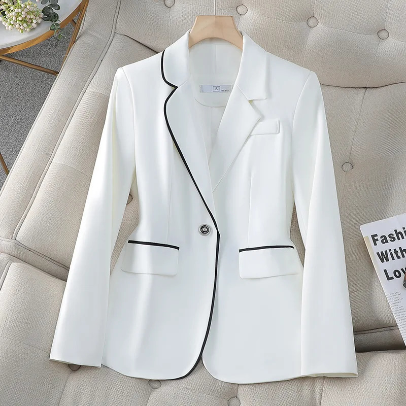 y white womens jacket slim fit set fashionable temperature formal elegant workwear Western style 240819