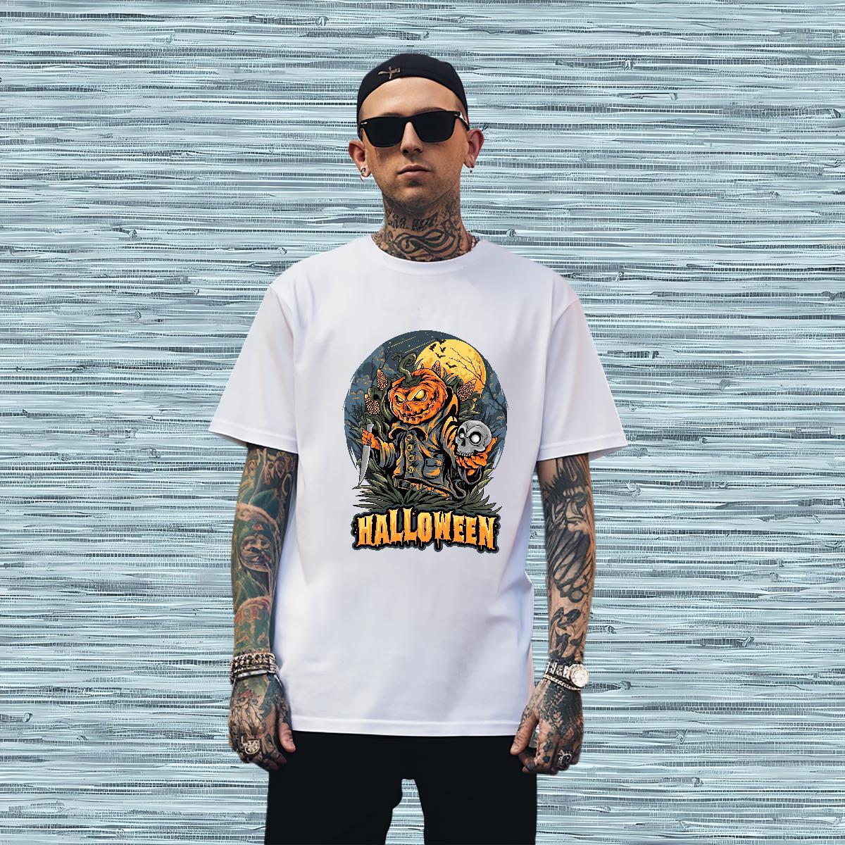 Loose Fit Men T Shirts pumpkin Short Sleeve O-Neck Casual Customized 230g 100% Cotton Men Clothes T-Shirt New Arrival Tops Shirt