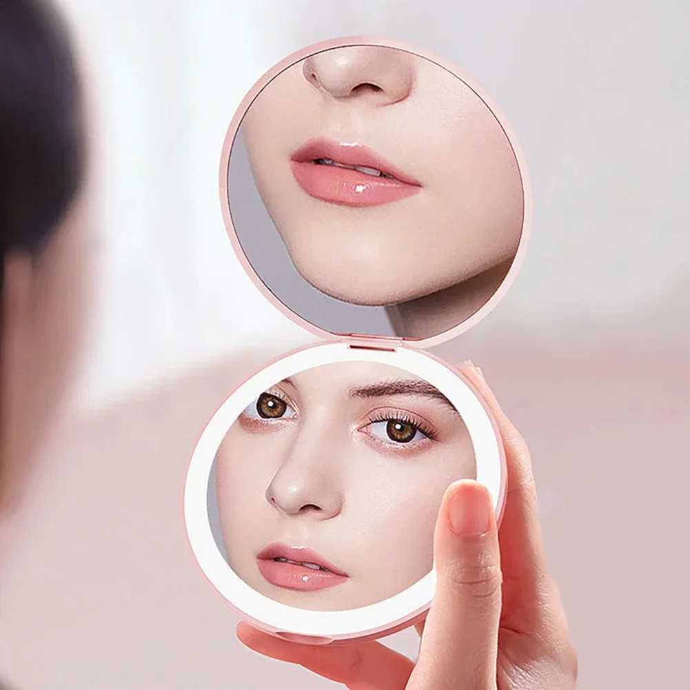 Makeup Mirror Light Mini Portable LED Light Hand Hold Cosmetic Mirror Foldable Lightweight Mini Design Pocket Mirror Y240819