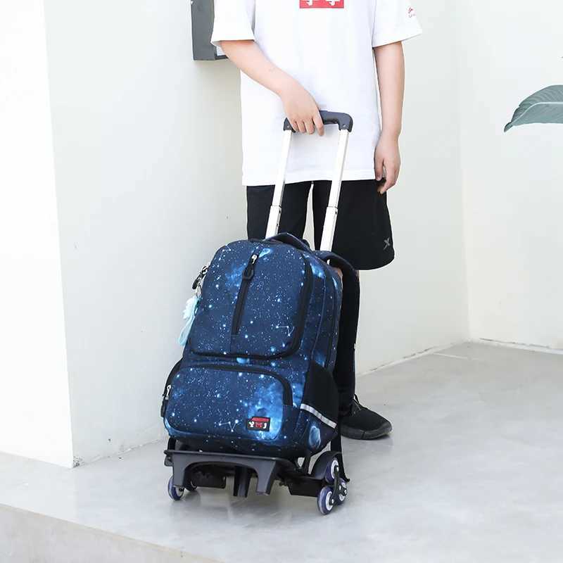 6 Wheels Rolling Backpacks for Boys Wheeled Bag Trolley Junior School Bags Travel Luggage Kids Bookbag mochil Y240820