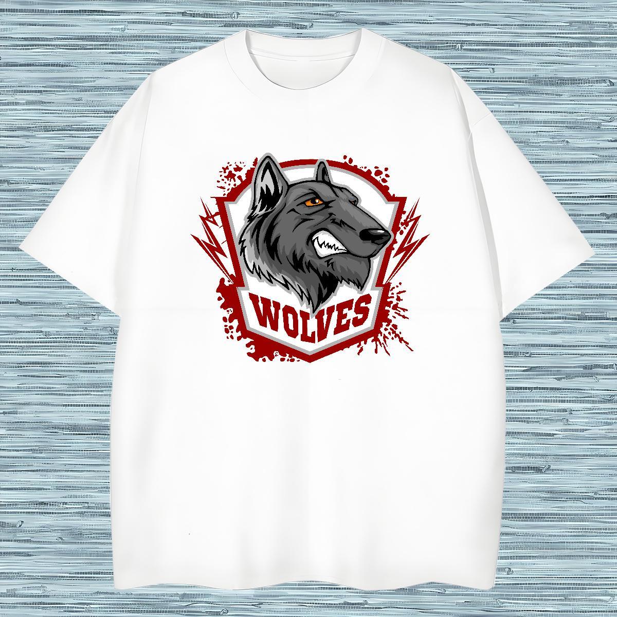 Classic wolf T Shirt For Man Summer Casual Men Tees 230g 100% Cotton New Arrival O-Neck Short Sleeve Custom Print Oversized Tops Shirt