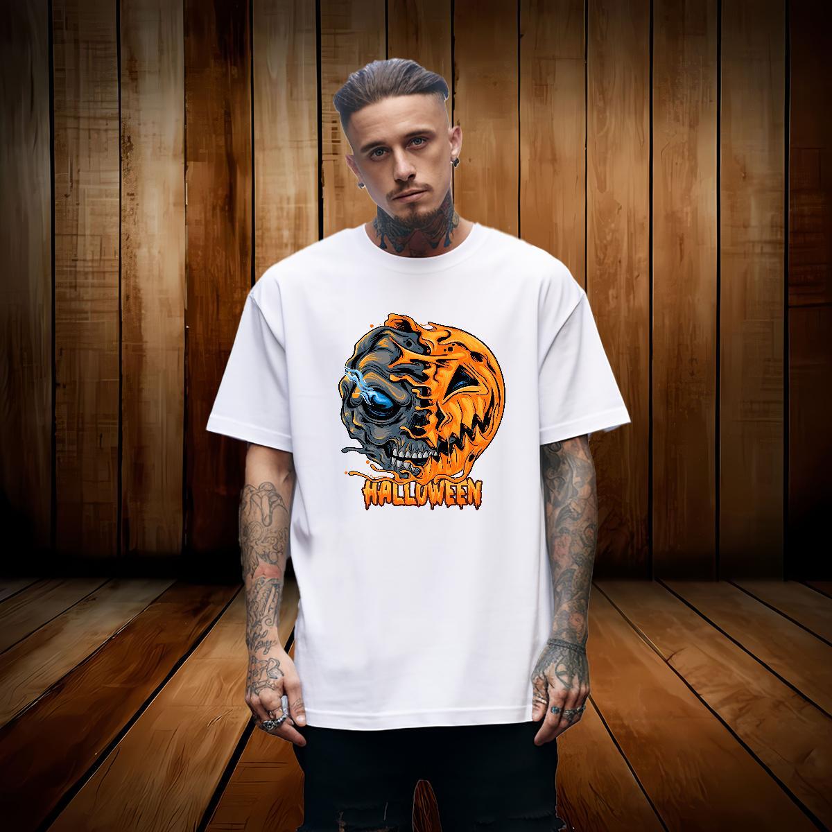 Soft Man T Shirts pumpkin O-Neck Short Sleeve Street wear Hip Hop Floral Print 100% Cotton 230g Tshirts 2024 Designer Clothes