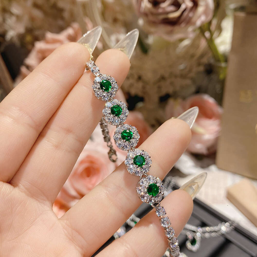designer bracelet Ins Top Sell women's full diamond Wedding bracelet Luxury Jewelry 925 Sterling Silver temperament emerald Diamond Gemstones Par - view 6