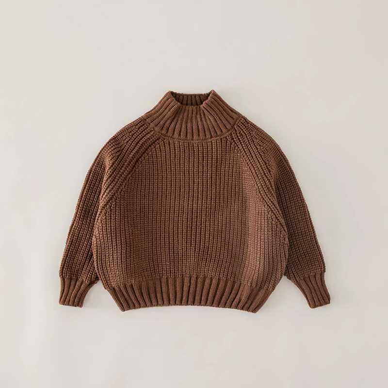Korean style childrens sweater knitted and pulled 2024 autumn new half turtle neck boys sweater 2-6Y simple girl bottom top W240820