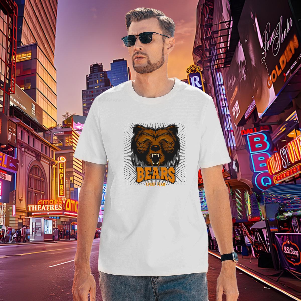 Popular Man T Shirts bear Round Neck Short Sleeve Casual Beach Cartoon Printing L-4XL 100% Cotton 230g Men Clothes T-Shirt Classic Casual Tee Shirt