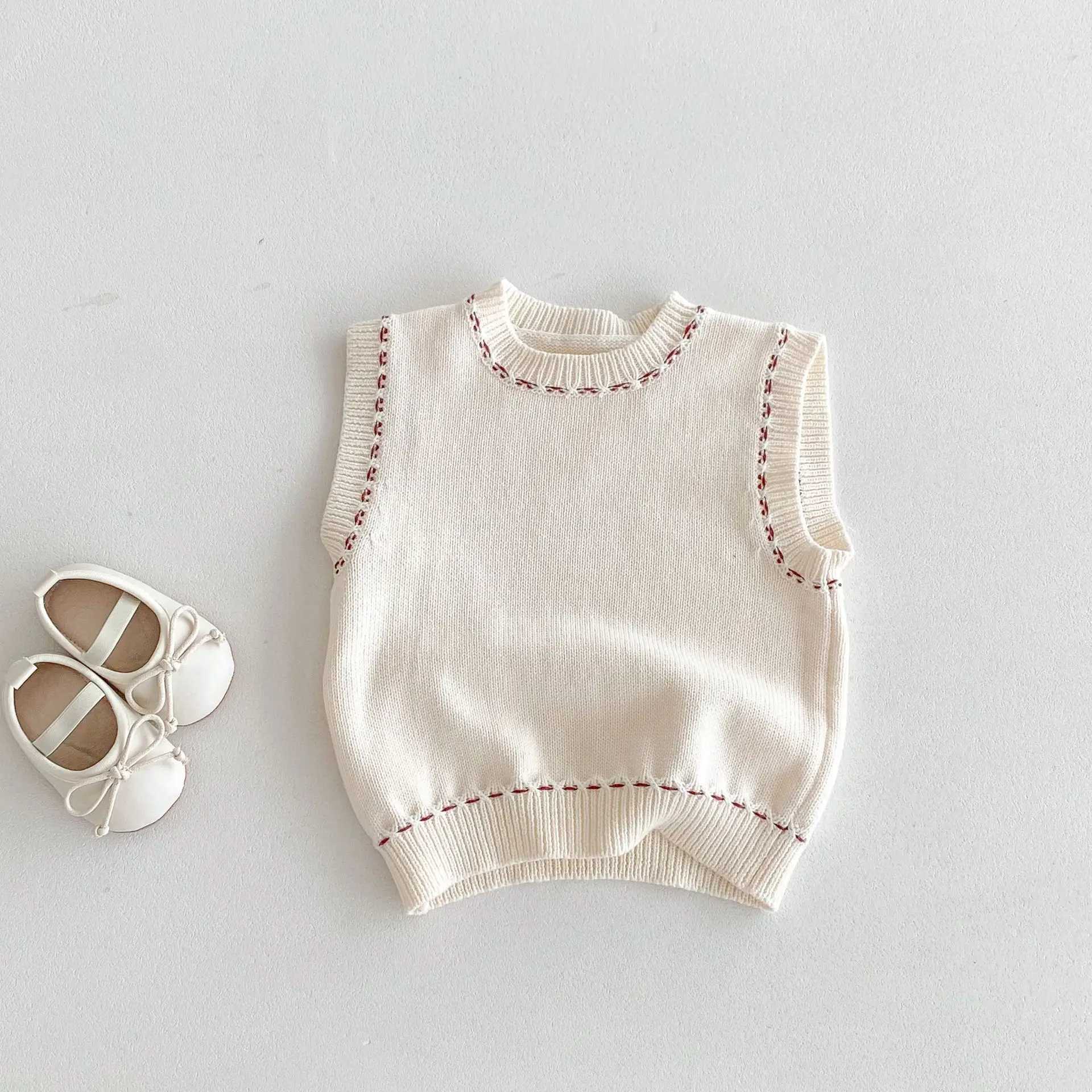 Autumn New Children Knitted Vest Solid Versatile Boys Girls Sleeveless Sweater Toddler Casual Pullover Tops Kids ClothesXJ240819