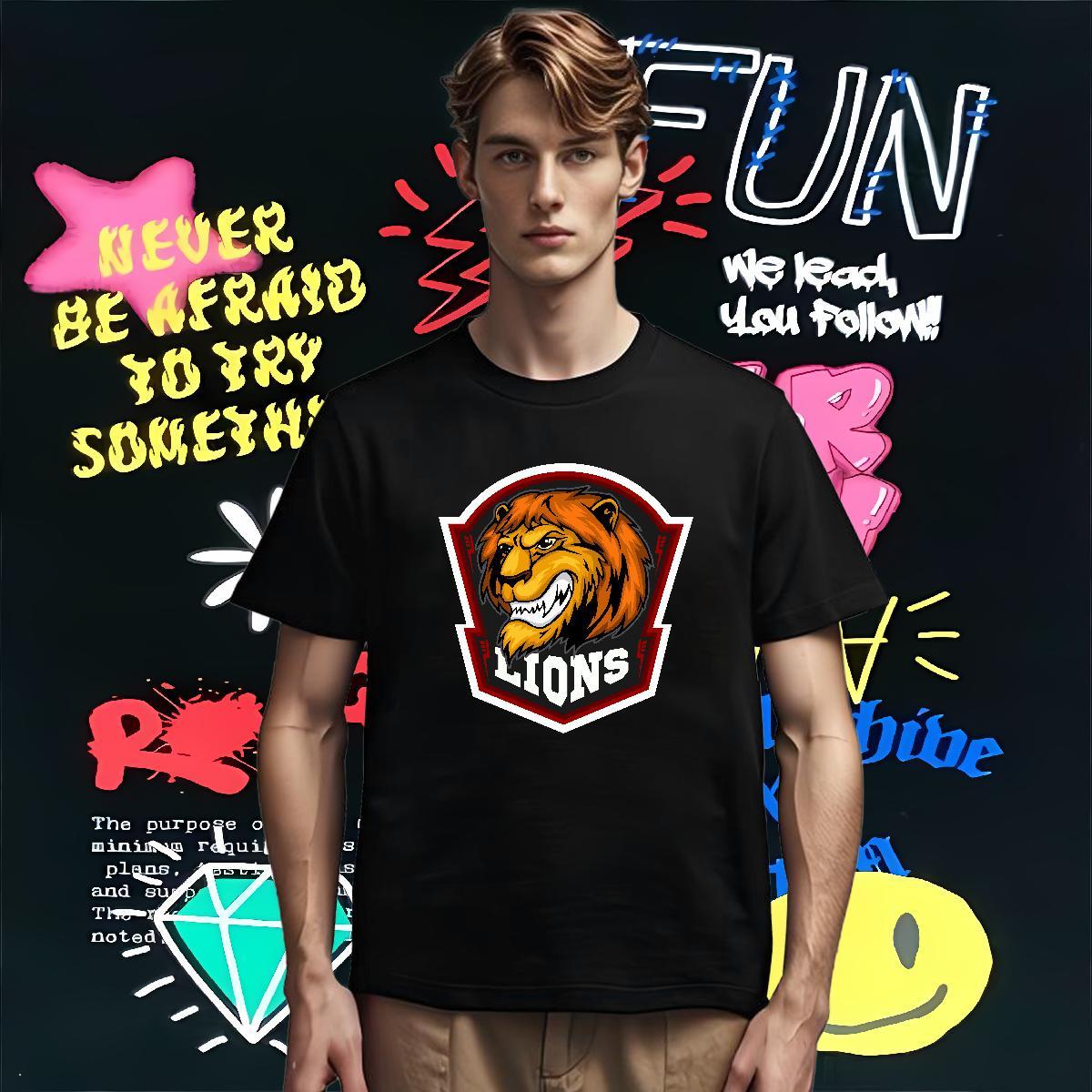 Fashion Casual Men Tshirts lion Street Casual 230g Cotton Tees Breathable Crew Neck Loose Men T Shirts DIY Printed