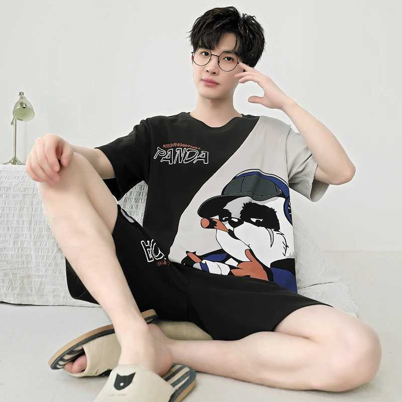 Summer two-piece mens sleepwear set mens comfortable short sleeved loose sleepwear casual set mens sleepwear setW240719