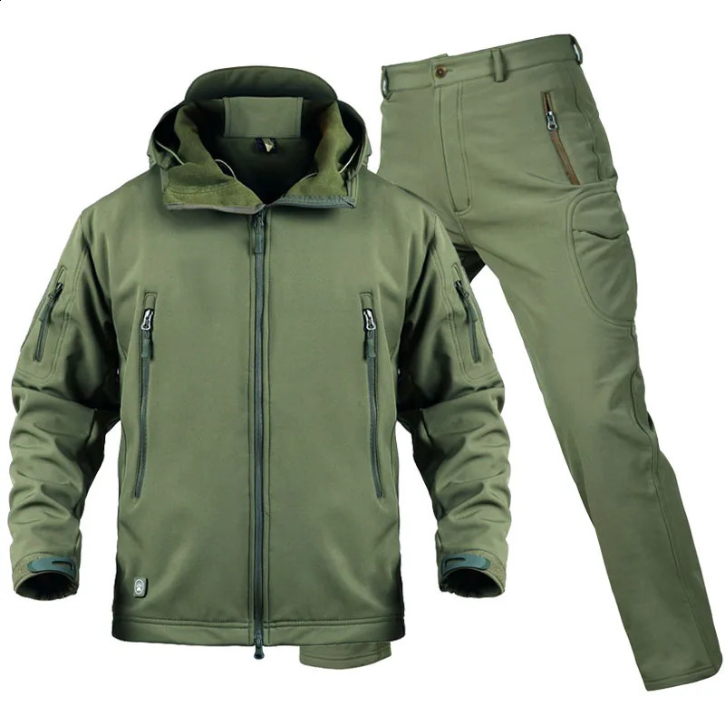 RU Camo Tactical Sets Men Winter Shark Skin Soft Shell JacketsArmy Multi-pocket Cargo Pants 2 Pcs Suits Waterproof Fleece Set 240819