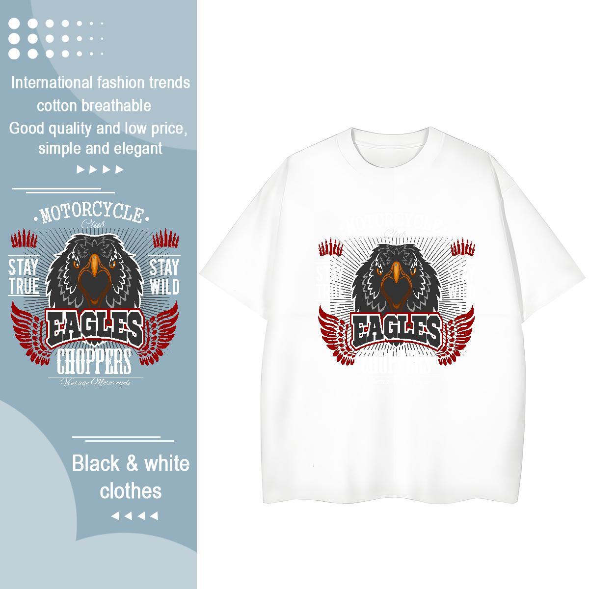 Loose T shirt eagle Round Neck Short Sleeve Street Wear DIY Anime 230g Cotton Men Tshirts Wholesale Tops Shirt