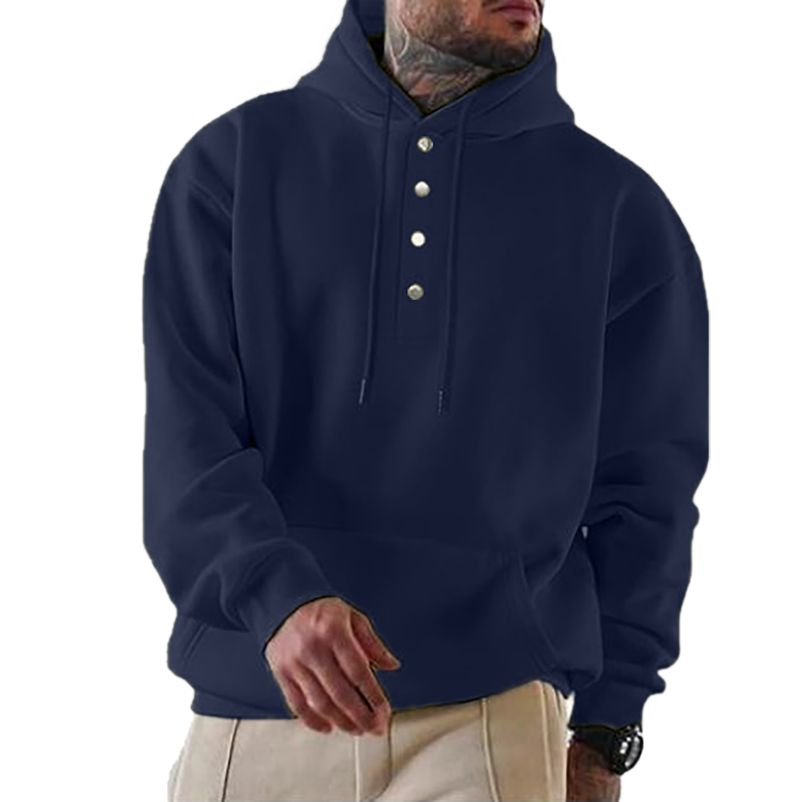 Mens Solid Color Casual Pullover Hoodie for Autumn Winter Fashion Warm Long Sleeve Sweater R240820