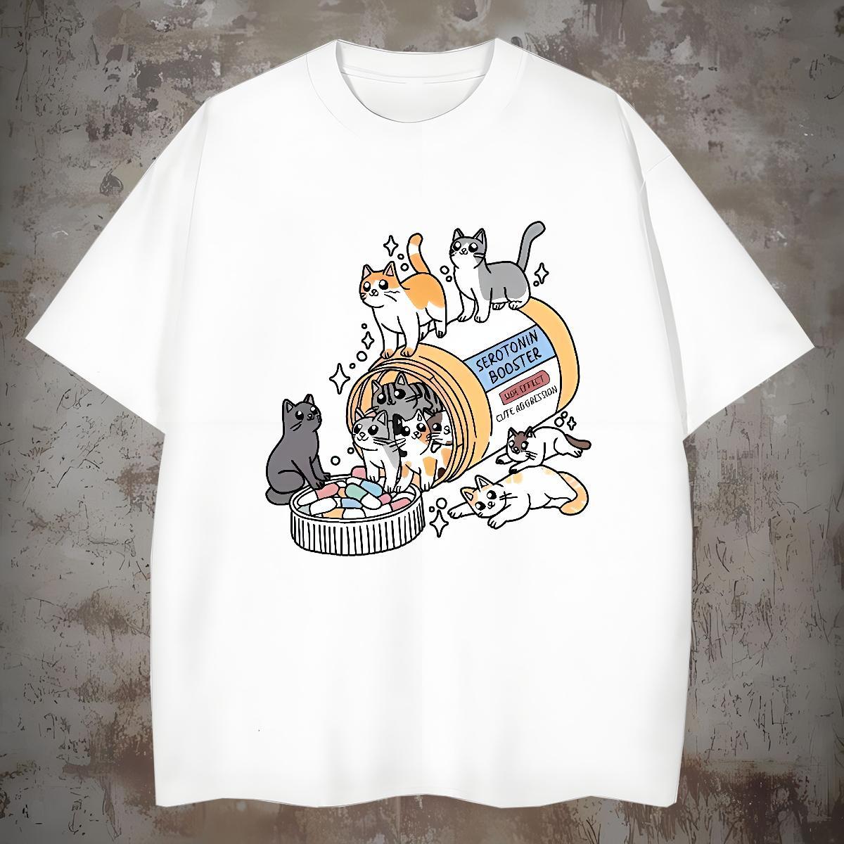 Comfortable T shirt cats O-Neck Short Sleeve Beach DIY 230g Cotton Couples T Shirts Brand Clothes