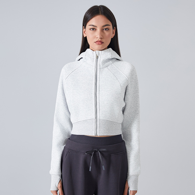 2025--Womens Autumn Hoodies Sweatshirt Yoga Zipper Jacket Ladies Gym Workout Coat Fleece Loose Workout Pullover