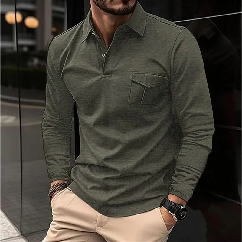 Mens Autumn/Winter printed long sleeve lapel T-shirt Thin European size long sleeve Polo shirt 240820