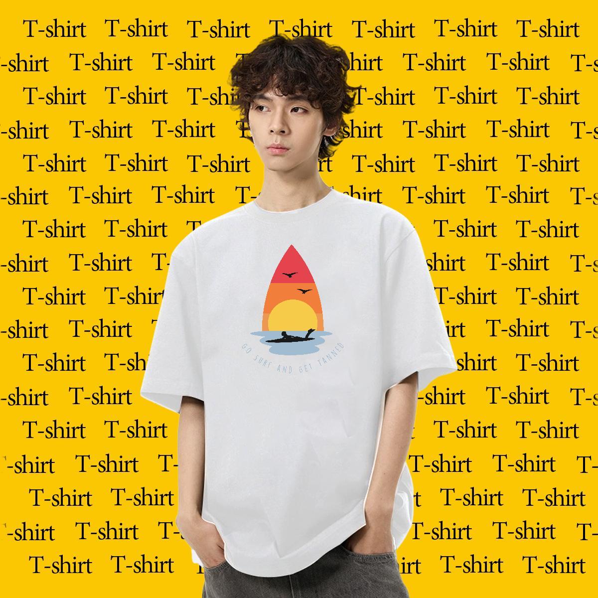 Free Shipping Men Clothes T-Shirt Street wear Hip Hop 230g Pure Cotton Anime Print Breathable Crew Neck beach T-Shirts for Men DIY Customized Polos