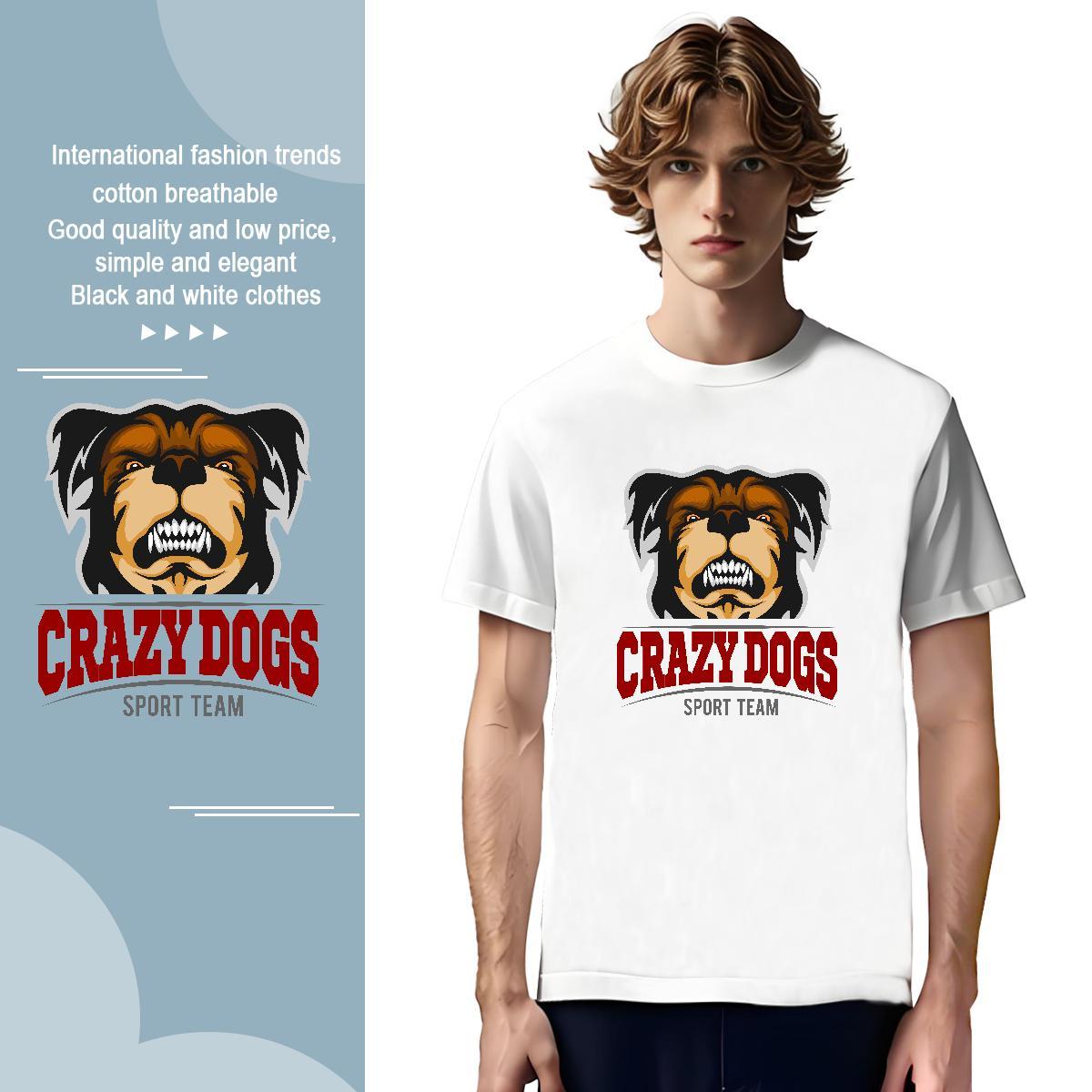 Free Shipping Mens T Shirts crazy dog Breathable Crew Neck Home Outdoor Custom Print Oversized 230g 100% Cotton Men Clothes T-Shirt Fashion Casual Pol