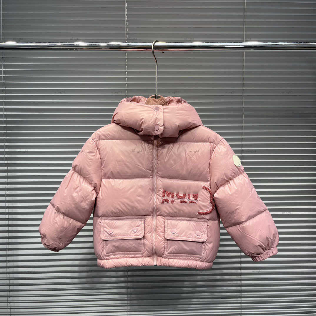 Brand down Hooded Jackets for girl Cherry blossom powder child Winter clothing Size 100-160 Plush Letter Logo baby overcoat
