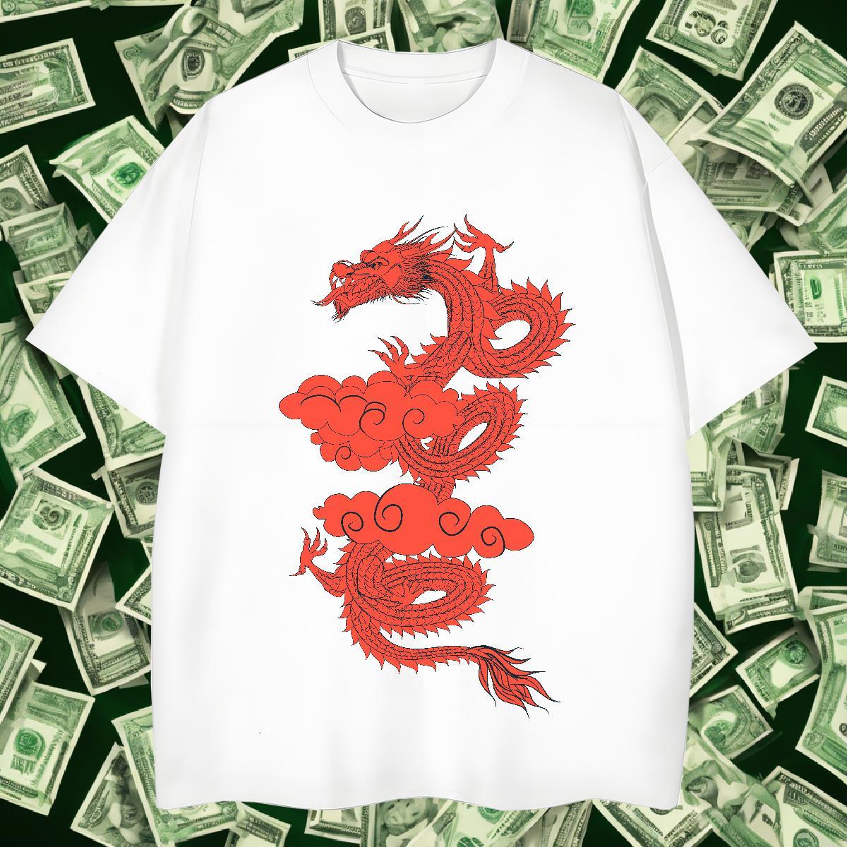 T Shirts Men 230g Cotton dragon Summer Casual O-Neck Short Sleeve Plus Size Cartoon Tshirt for Man Woman Customized Comfortable Tshirts
