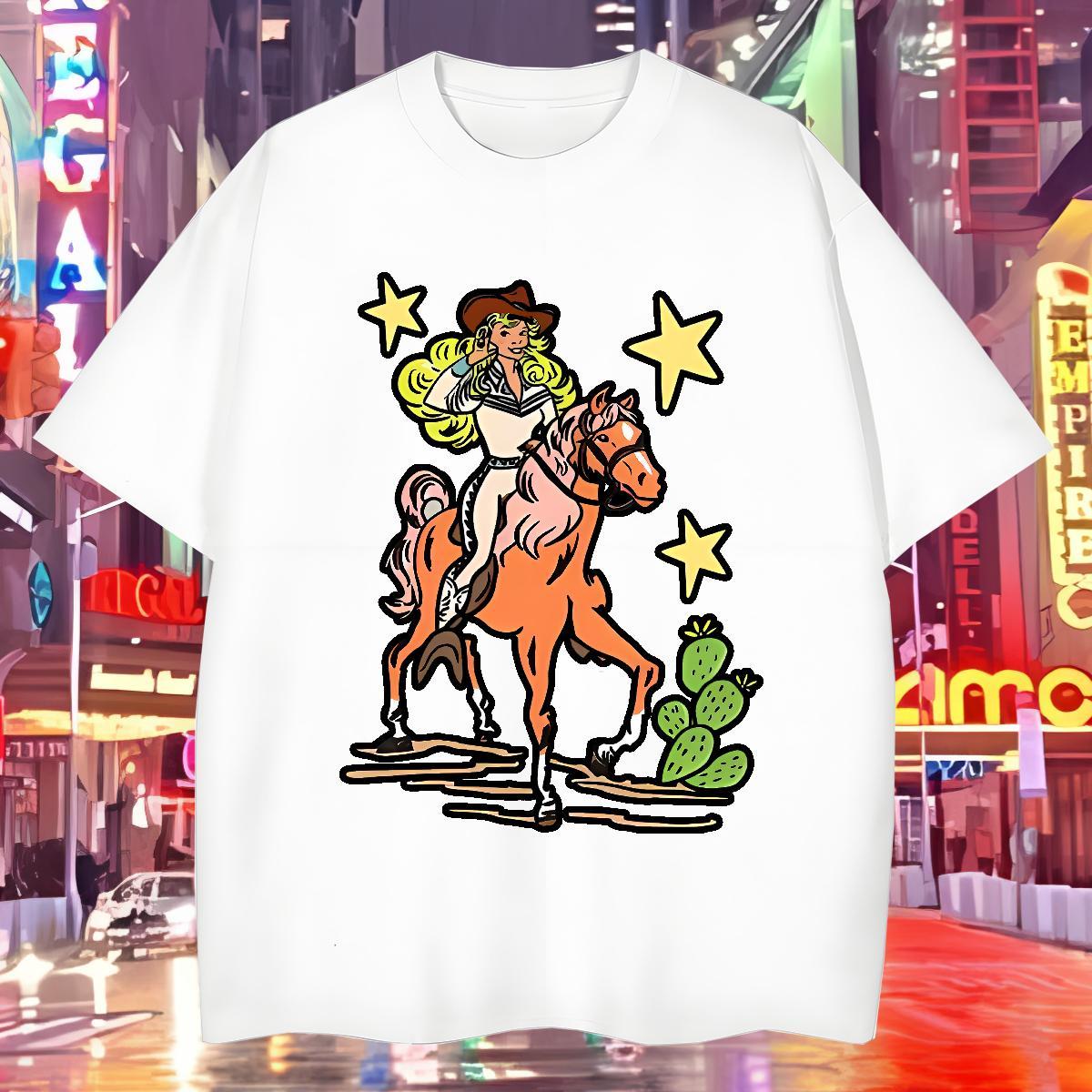 T-Shirts 100% Cotton 230g horse Hip Hop Short Sleeve O-Neck Oversized 4XL Men Clothes T-Shirt DIY Customized Brand Clothings