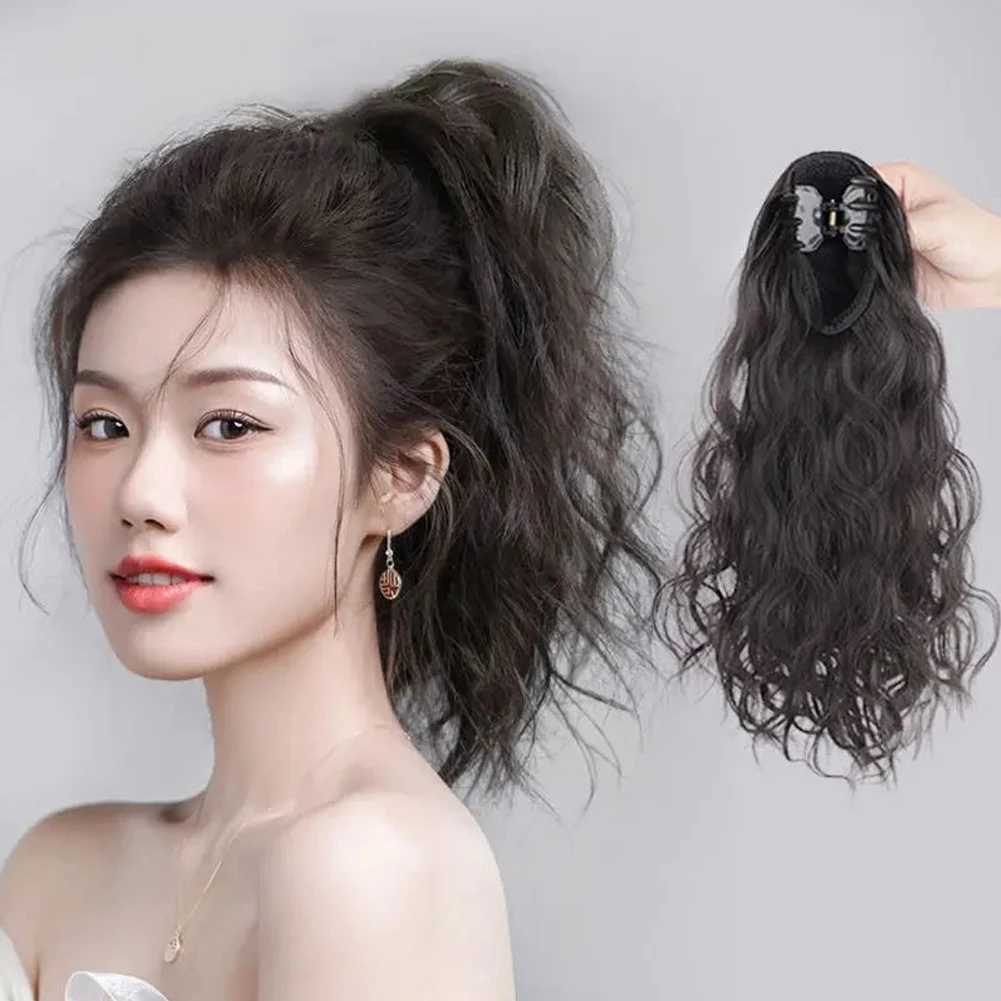Cloud Perm short ponytail wig suitable for women with fluffy grip clips low ponytail natural simulation long hair gentle weaving W240817