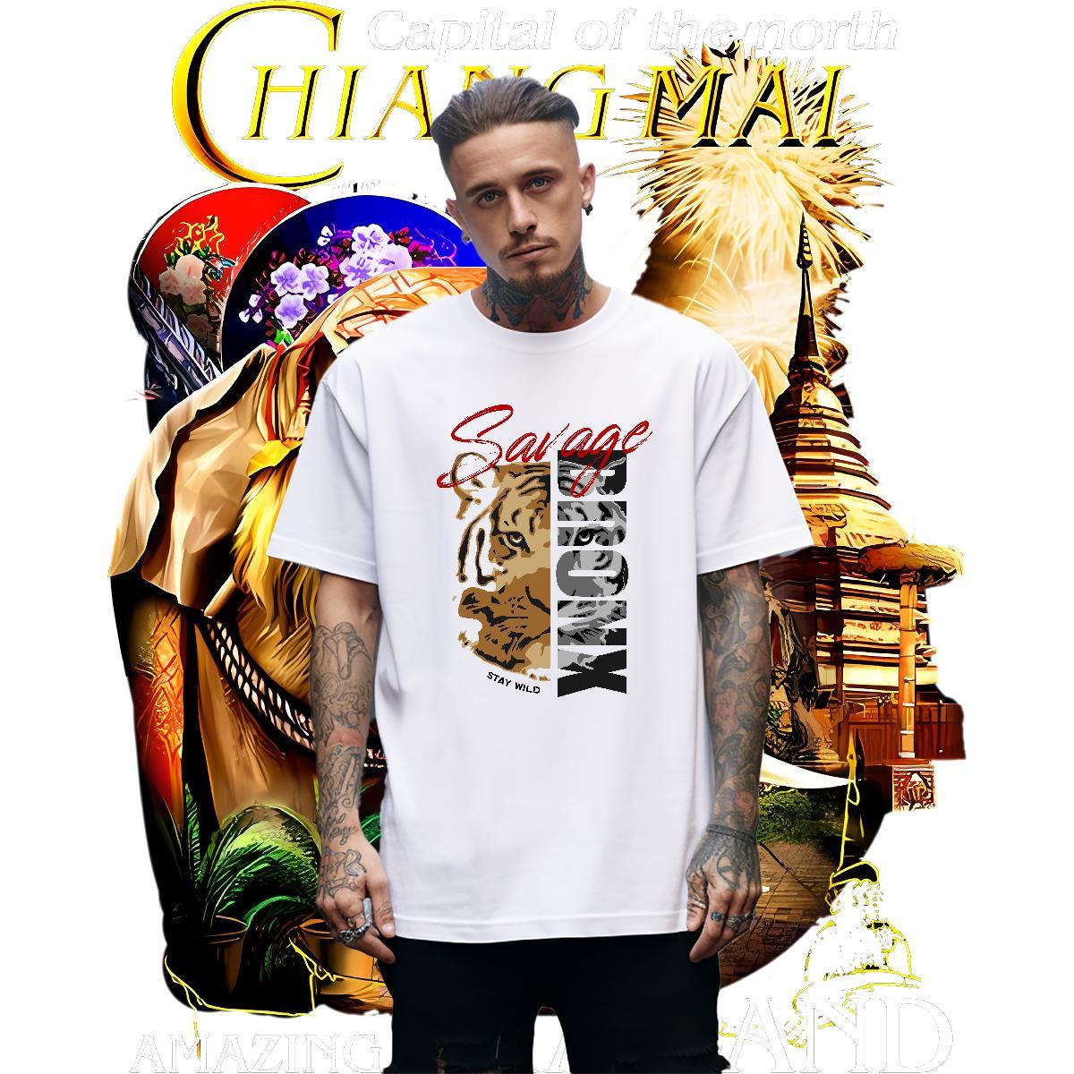 TOP Quality Mens T Shirts tiger Breathable Crew Neck Casual Beach Graphic 230g Cotton Couples T Shirts 2024 New Tees
