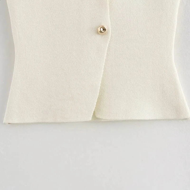Yuyang Womens Beige Knitted Tank Top Button Vneck Sleeveless Sweater Fashion 240819