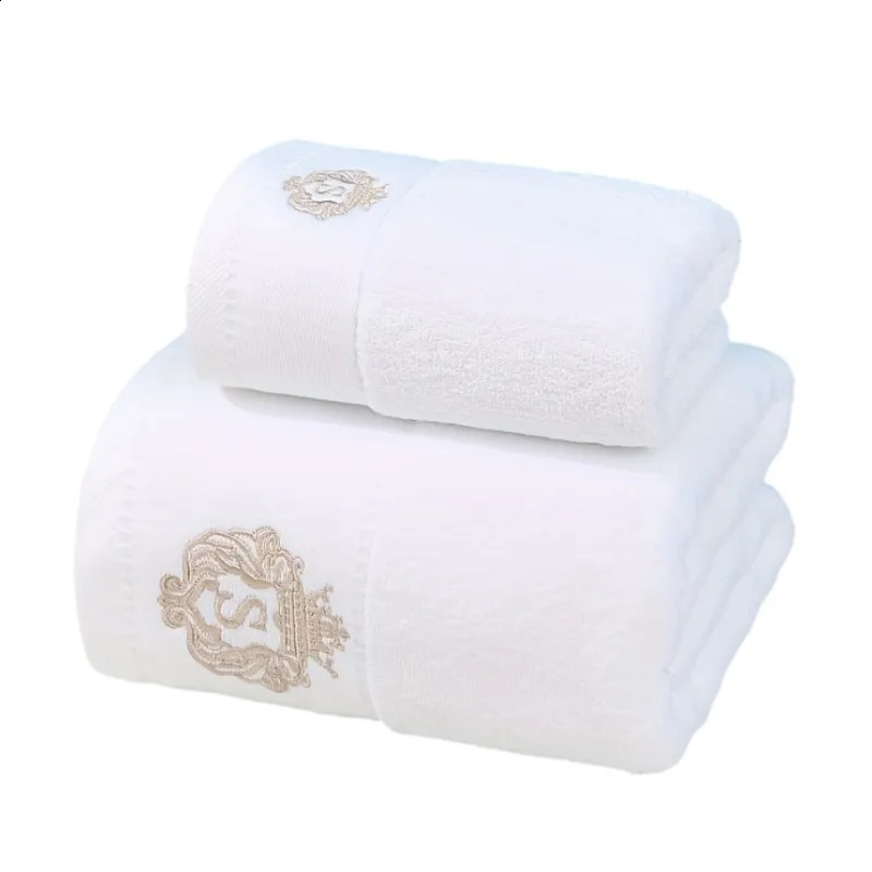 2PCS Set Bathroom White Cotton Towel Set Letter Embroidered 1PCS Hand Towel 1PCS Bath Towel Gift For Men And Women 240819
