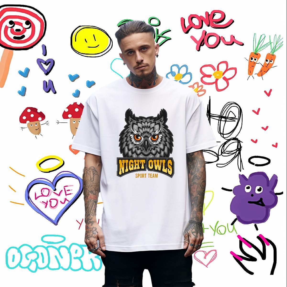 Designer T Shirt For Man owl Breathable Crew Neck Daily Wear Customized 230g 100% Cotton Mens Tshirts New Designer Tees
