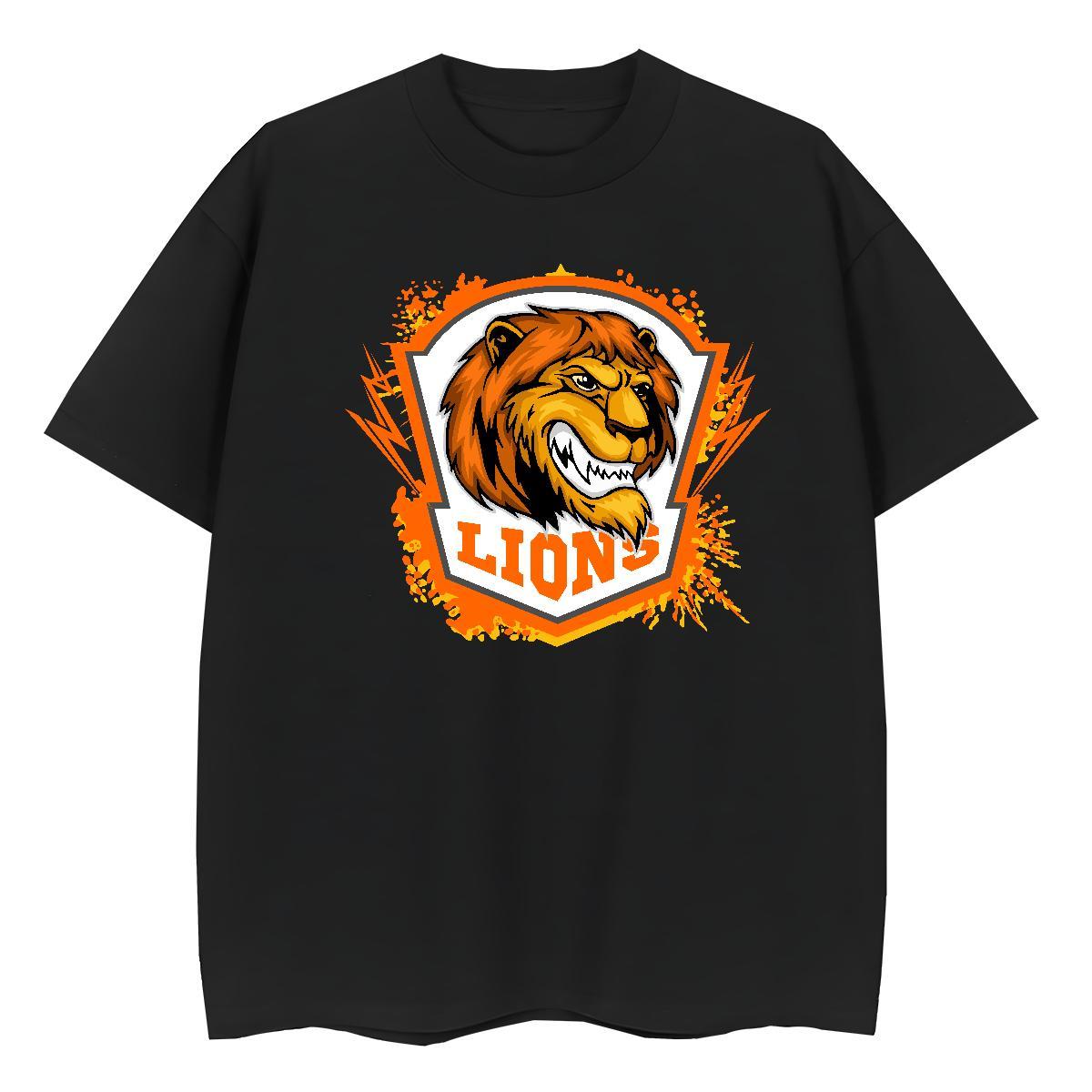 Loose Fit Men T Shirts lion Breathable Short Sleeve Casual Plus Size Cartoon 100% Cotton 230g Men Tees Casual New Clothes