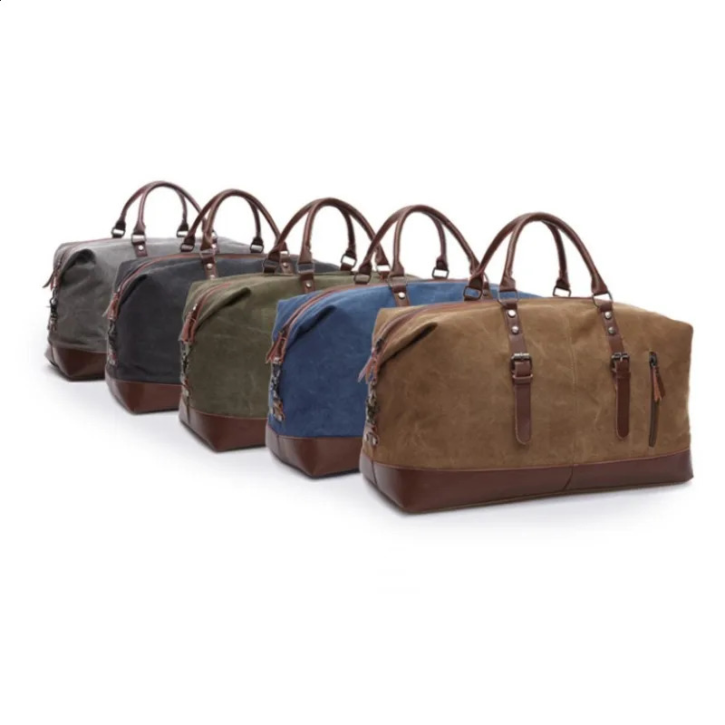 Canvas Travel Bag Men Simulation Leather PU Outdoor Luggage Travel Fitness Bag Large Capacity Tote Handbag Hiking Luggage Bag 240819