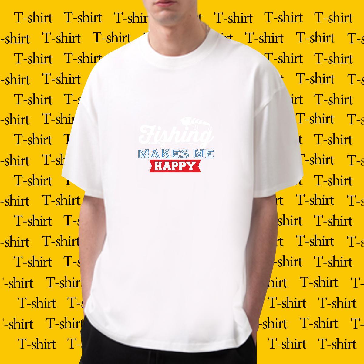 Popular Mens Tshirts Home Outdoor 230g 100% Cotton Cartoon Printing L-4XL Breathable Short Sleeve fish T shirt DIY Polos