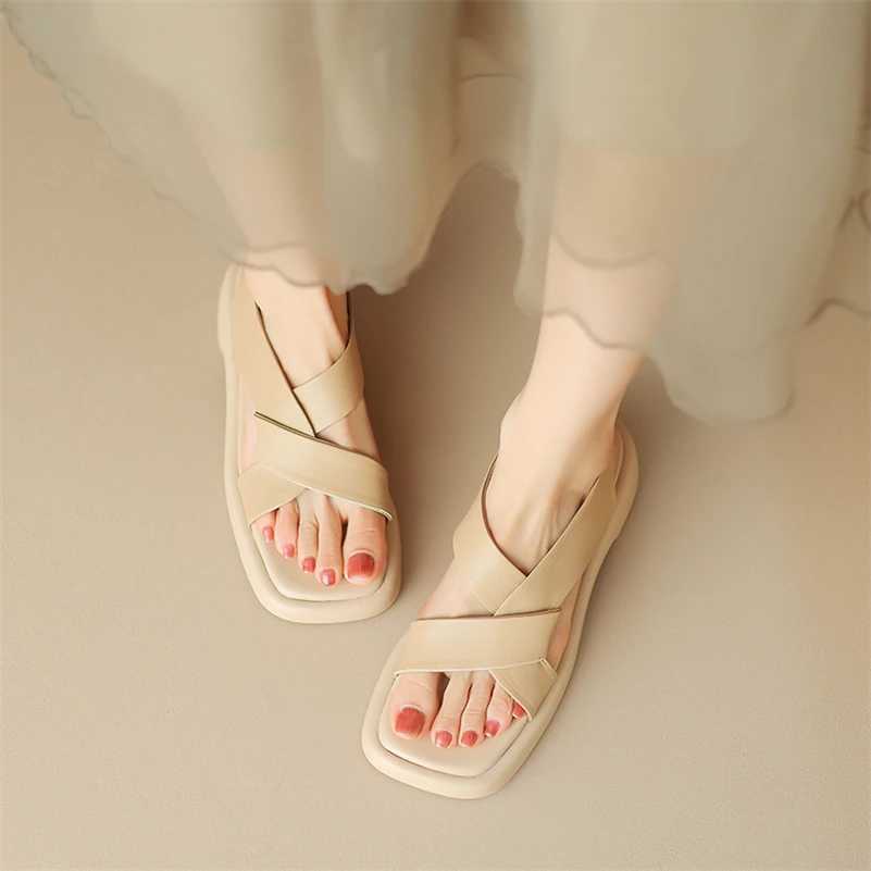 Meotina Women Genuine Leather Sandals Square Toe Platform Block Mid Heels Ladies Fashion Casual Shoes Summer Green Apricot 40 CL240806