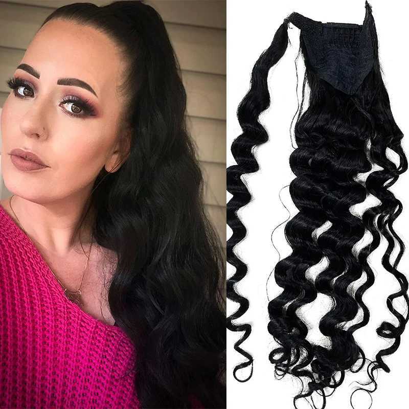 Ponytail extension brushed natural wave 24 inch female clip on human hair extension ponytail hair #2 dark brown W240817