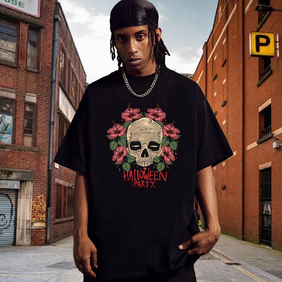 High Quality T-Shirts skull Breathable Short Sleeve Daily Wear Graphic 230g 100% Cotton Men Tops Tees 2024 Designer Tshirts