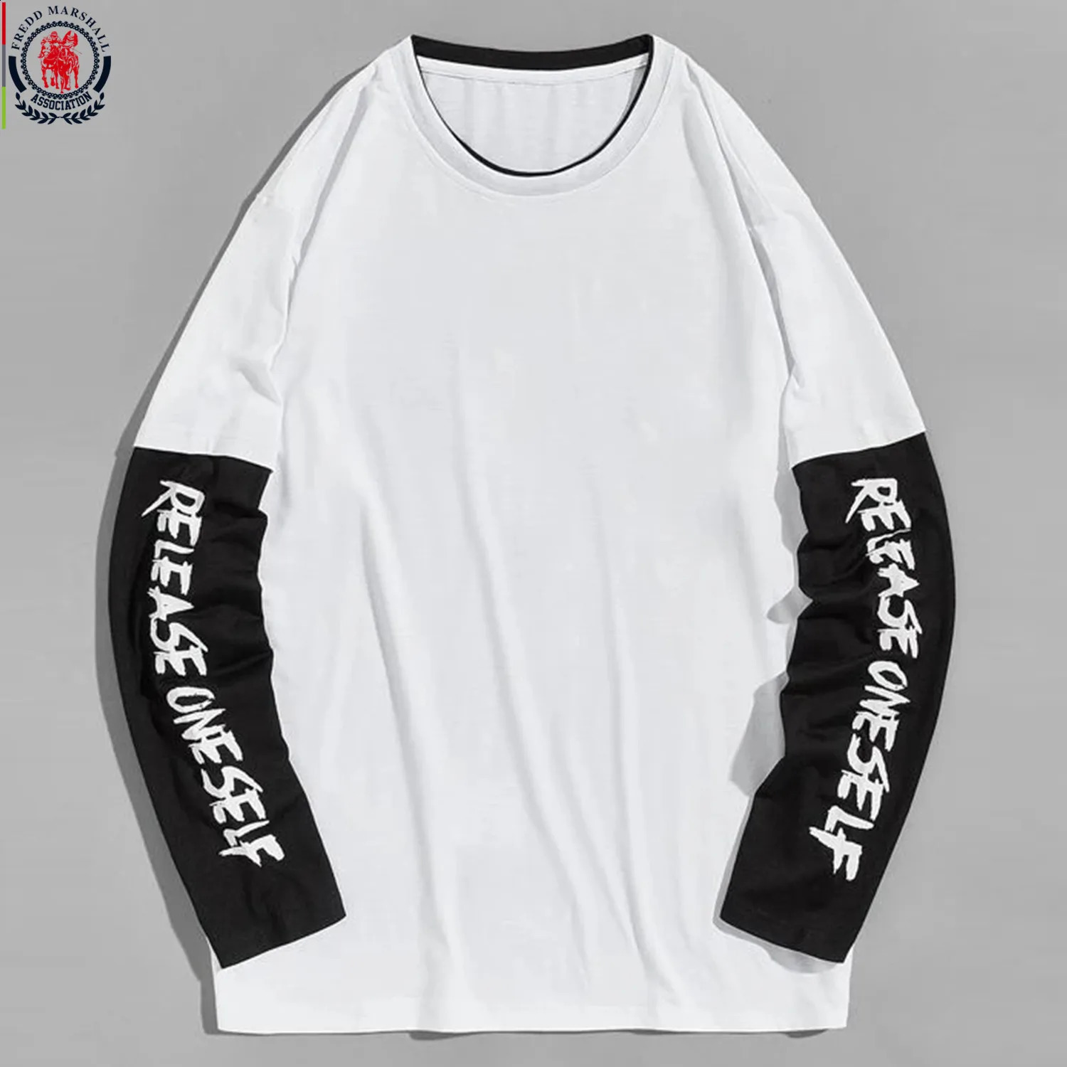FREDD MARSHALL Autumn 100% Cotton Long Sleeve Patchwork T-Shirt O-Neck Hip Hop Tshirt Streetwear Casual Tee Shirts 424 240820