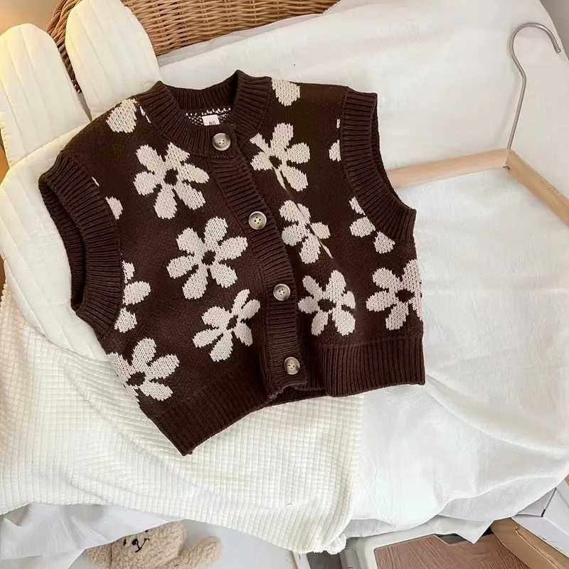 Children Girls Knitting Coat Korean Sweater Kids Winter Sleeveless Waistcoats Clothings Fashion Vintage Baby Toddler Vest TopXJ240819