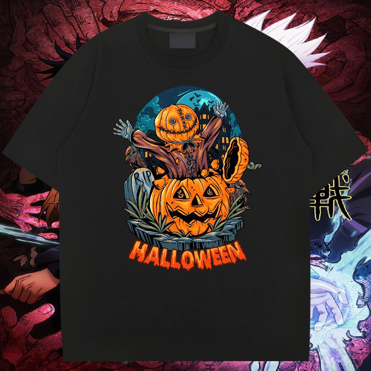 Cool Man T Shirts halloween Breathable Crew Neck Anime Printing Street Floral Print 230g Pure Cotton Men Tees 2024 New Wear