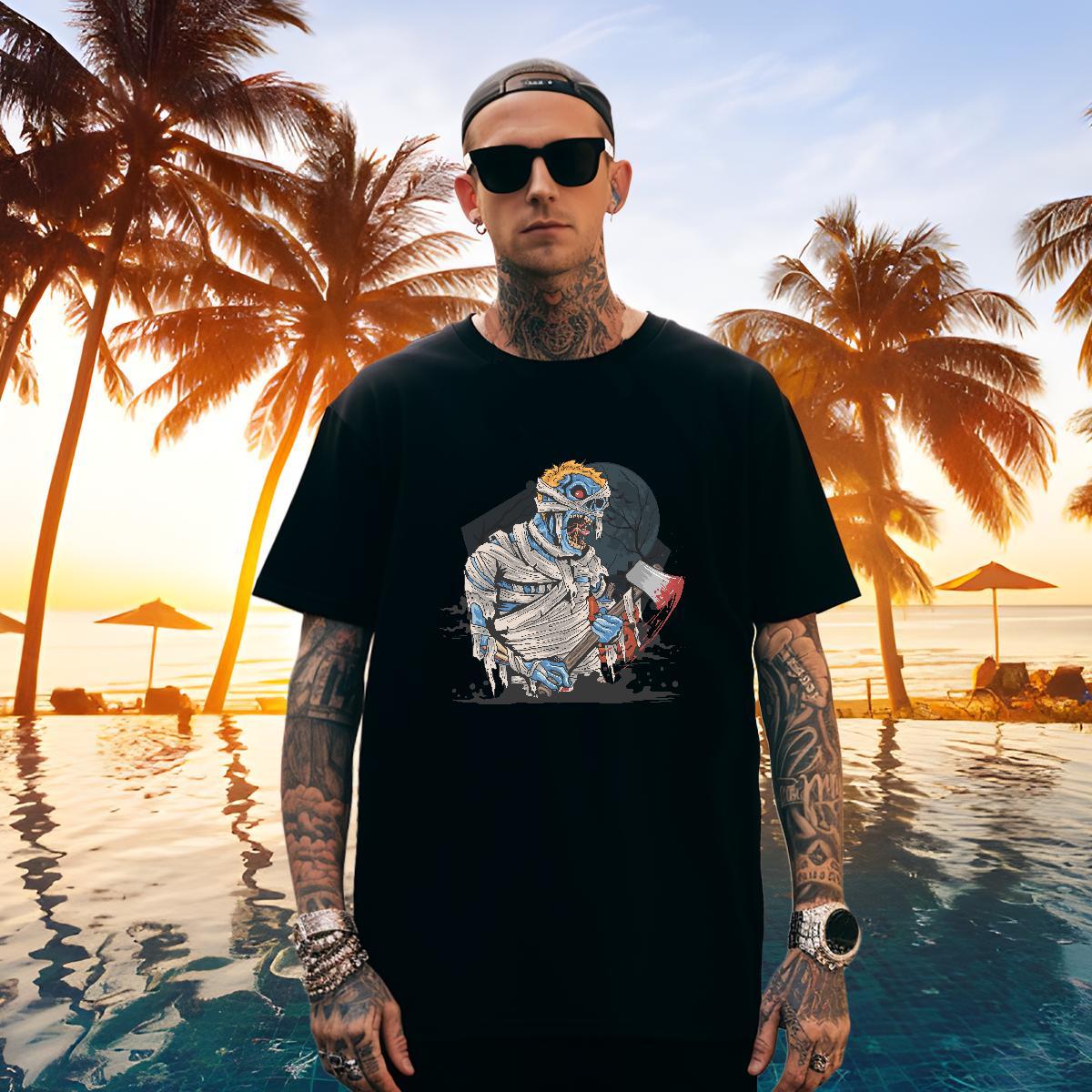 Classic Mens T Shirts zombie O Neck Short Sleeves Street Wear Floral Print 100% Cotton 230g Men Clothes T-Shirt Free Shipping Tops