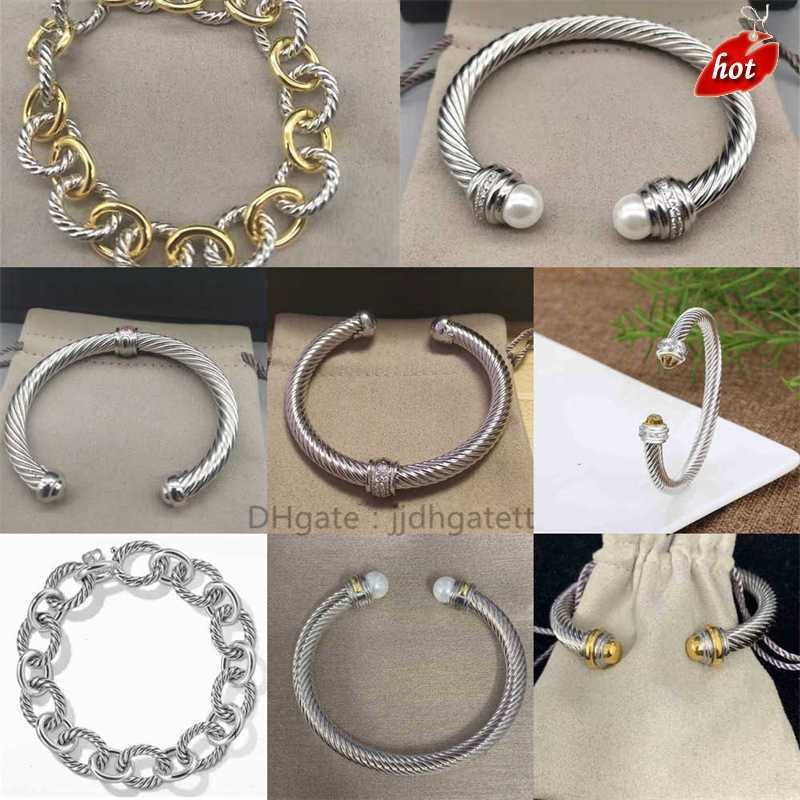 Luxury cuff Opening Designer Bracelets Twisted pearl Thick 7MM Wire Chain oval Bracelet Jewelry Designers Men Jewelrys Love Women Sliver Fashion wedding gift