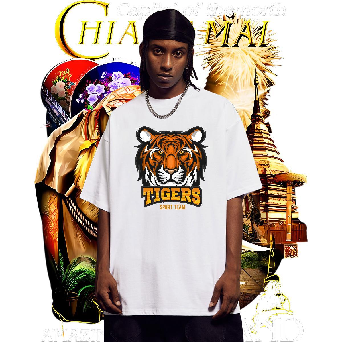 Unisex T-Shirts for Men tiger O-Neck Short Sleeve Casual Daily Wear Customized Print 230g Pure Cotton Men Clothes T-Shirt Classic Tees