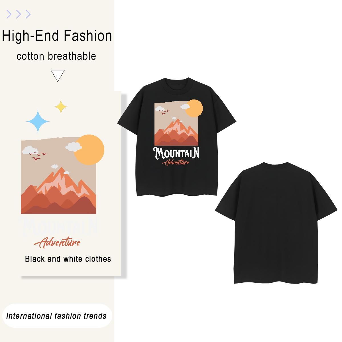 Free Shipping mountains 230g Cotton Tshirt for Man Woman Spring Summer Breathable T Shirt For Man Wholesale Cartoon Print Tee Shirt
