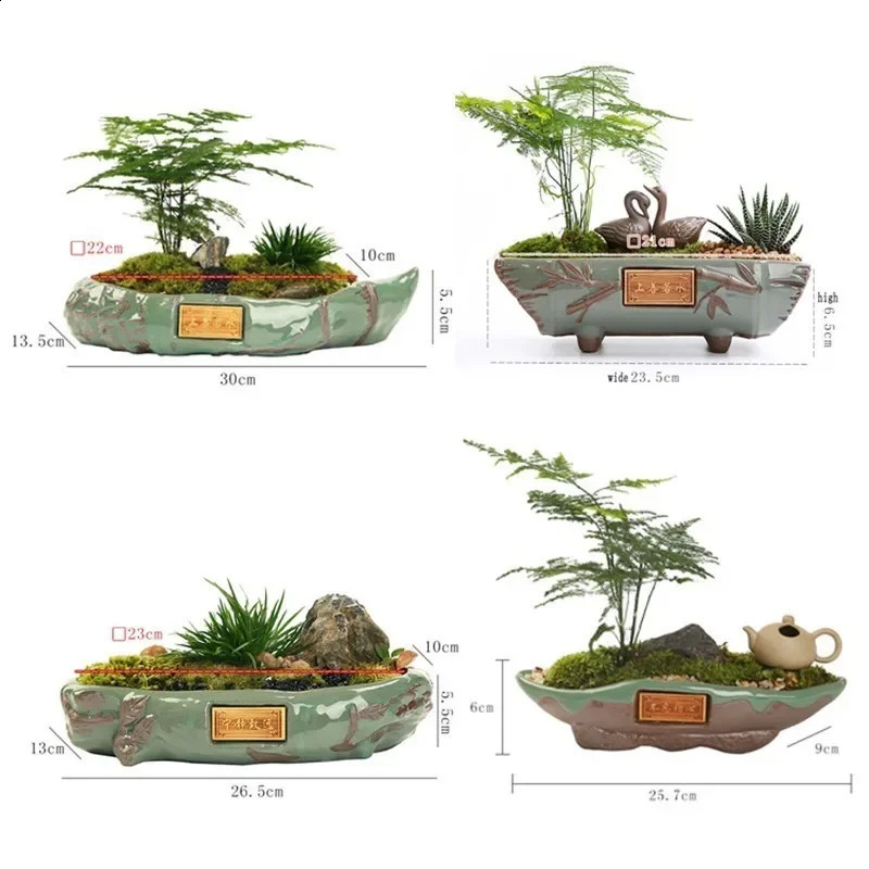 Creative Ceramic vintage Flower Pot Simple Succulent Plant Container Green Planters Bonsai Pots Flowerpot Home Decoration 240819