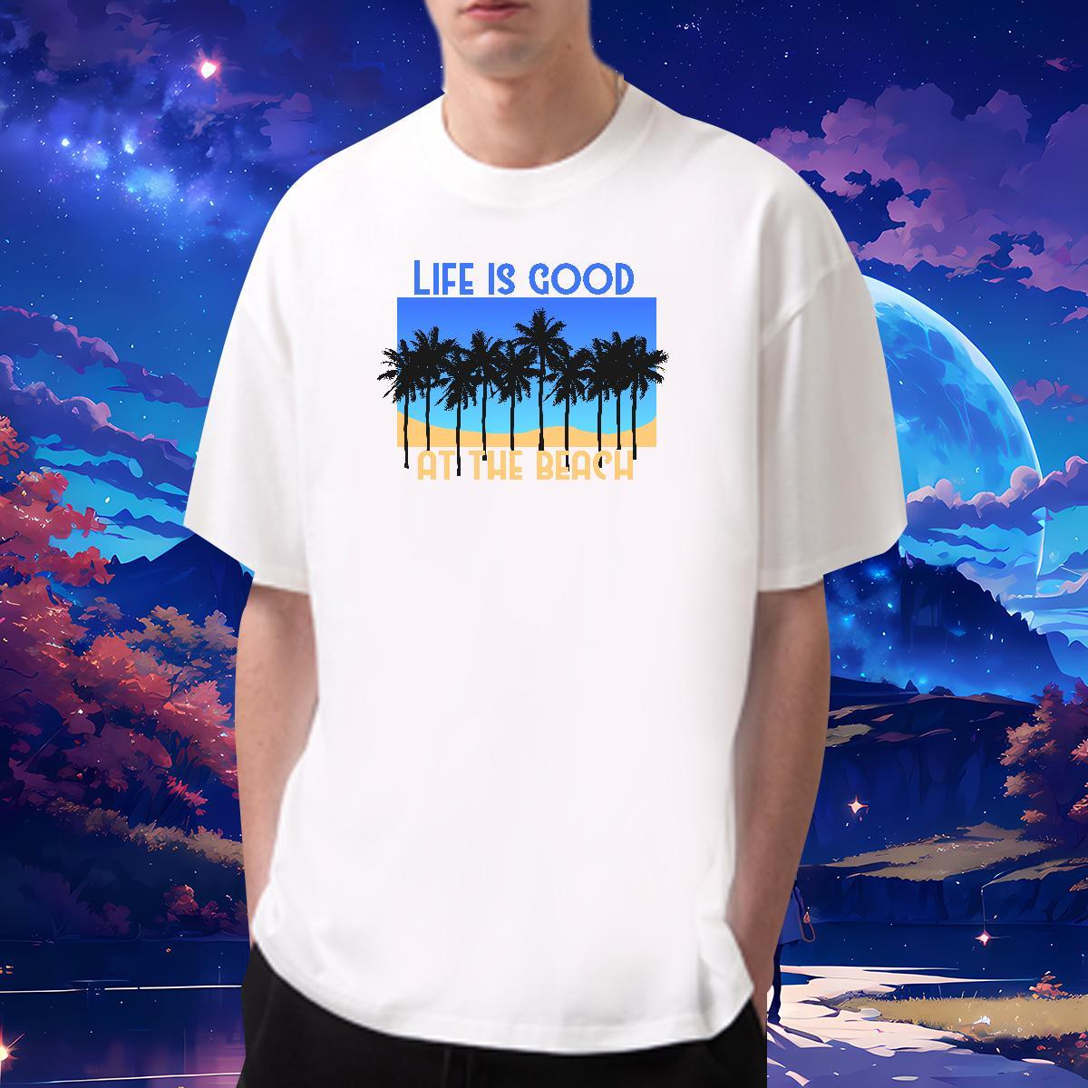 Cool sea 100% Cotton 230g Men Tees Sports Casual Round Neck Short Sleeve T Shirt For Man 2024 Asian Size Polos