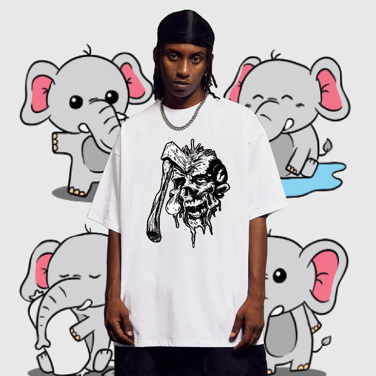 Fashion Design scary Men Tshirts 100% Cotton 230g T shirt Anime Sports Casual Round Neck Short Sleeve Classic Tee Shirt