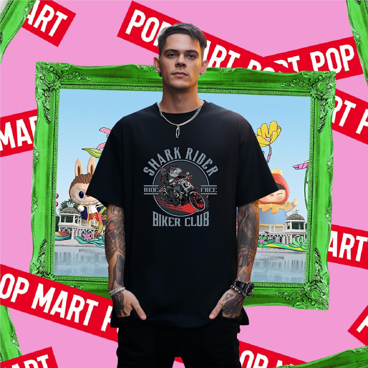 Loose motorbike 230g Cotton Men Tshirts High Street Hip Hop Round Neck Short Sleeve Man T Shirts Custom Asian Size Tops Shirt