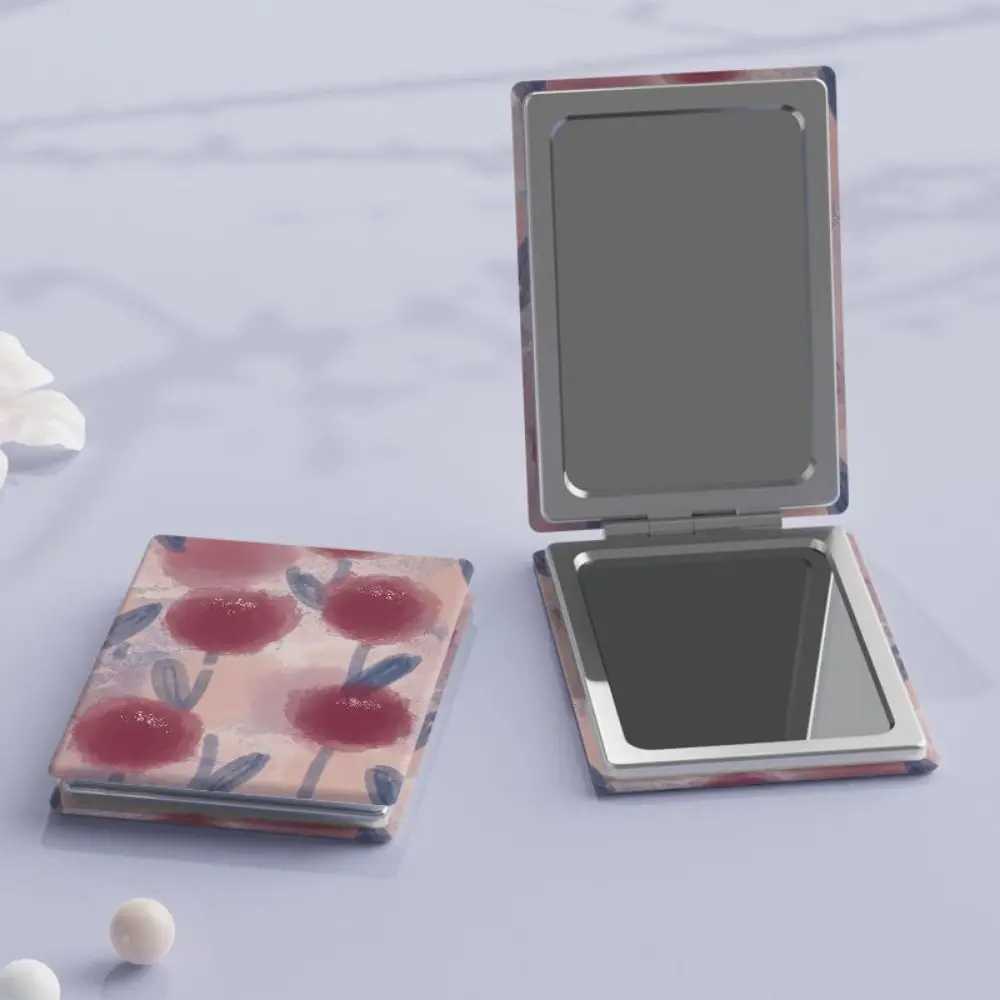 PU Folding Makeup Mirror High Definition Foldable Cosmetic Mirror Elegant Blue Rose Rectangle Pocket Mirror Students Y240819