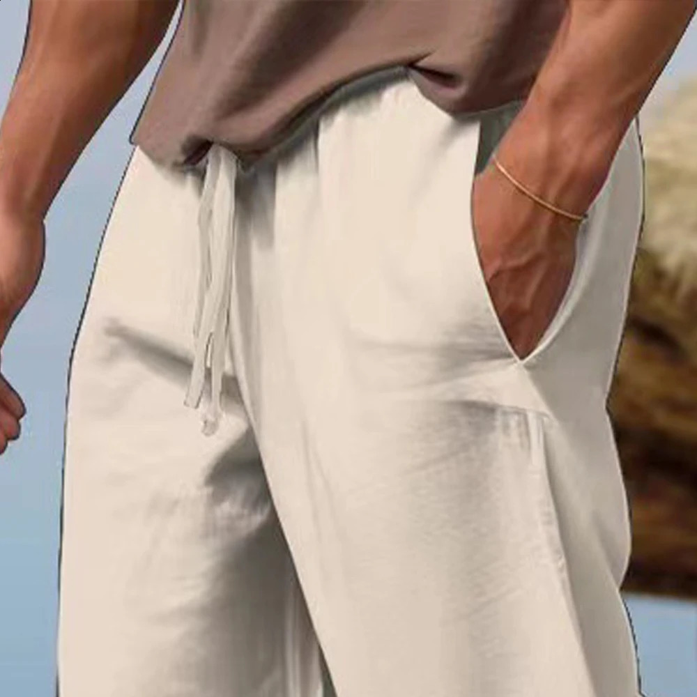 Beach Pants for Man Summer Holiday Classic Solid Elastic Waist Trousers Streetwear Fashion Mens Clothing M3XL 240820