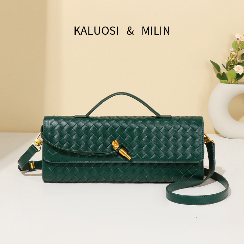 Trendy Spring And Summer New Woven Soft Leather Evening Middle Ancient French Stick Organ Bag, Horizontal Handheld Crossbody Bag