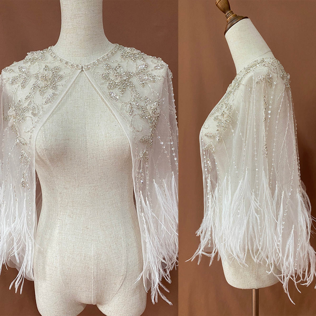 Luxury Lace Appliques Crystal Bridal Shawl Wrap Wedding Accessories Wedding Jacket Shawl Bridal Coat Custom Made