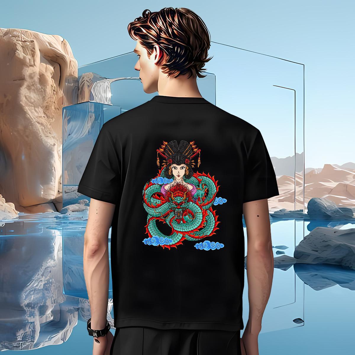 T-Shirts for Men 230g 100% Cotton dragon Casual Daily Wear Breathable Soft Custom Anime Men Tshirts 2024 Designer Cool Design Tops Tees
